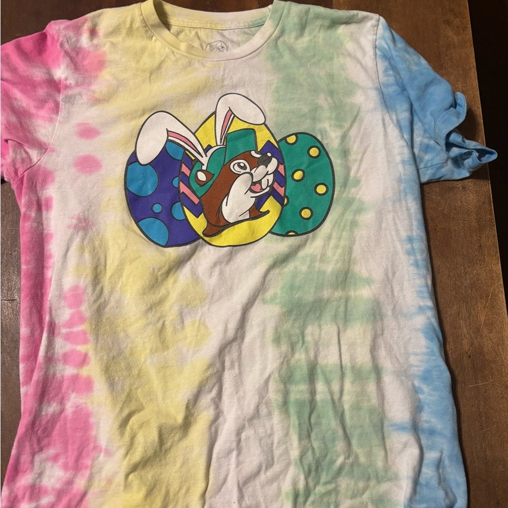 Buc-ee’s Easter Shirt Pink and Yellow Tie-Dye Short Sleeve Tee
